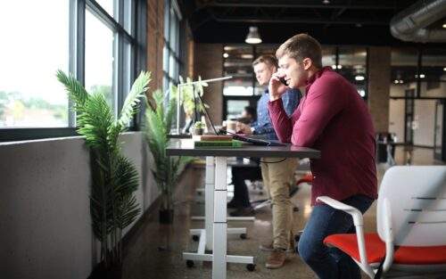 Standing while working by standing desk